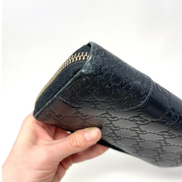 Gucci GG Monogram Guccissima Black Leather Zip Around Long Card Wallet Clutch - Picture 9 of 16